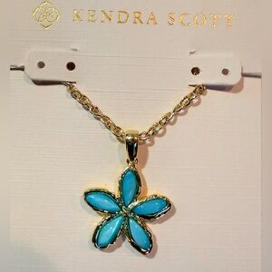 Kendra Scott Gold Chain with Teal Mother of Pearl Flower Pendant, NEW!